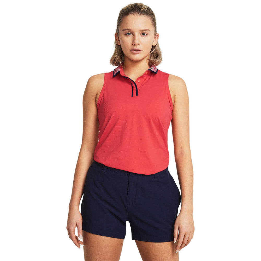 Under Armour Damen Iso-Chill Ärmelloses Golf-Polo Rot