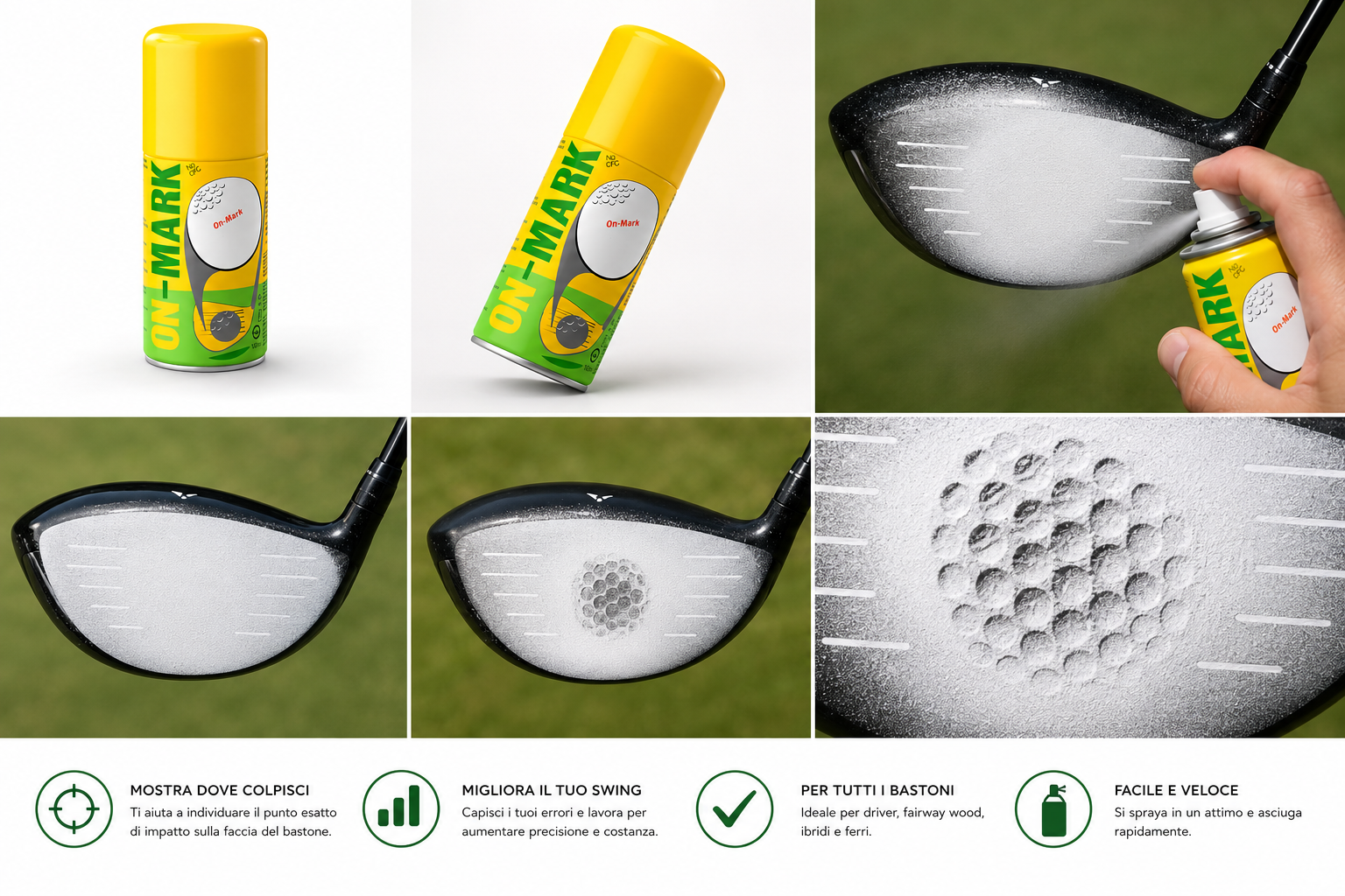 Spray Rilevatore Punto d'Impatto ON-MARK per Mazze da Golf – 100 ml