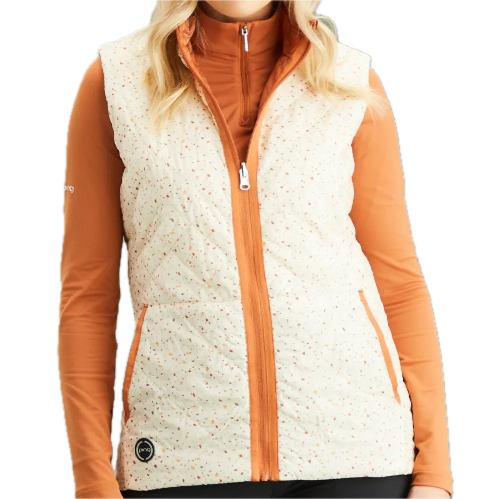 Reversible Damen Golfweste PING Bryony – Antique White Multi/Auburn